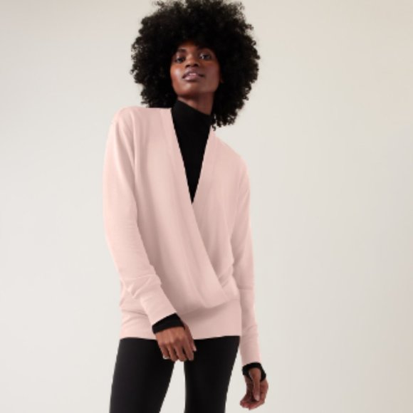 NWT Athleta Purana V Neck Wrap Sweatshirt, Pink, Size XS - Picture 4 of 4